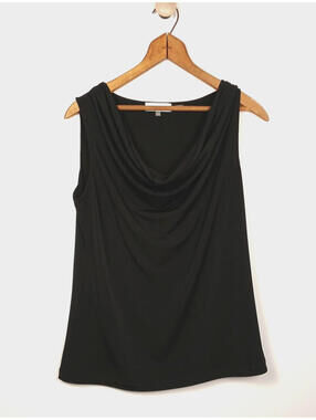 Calvin Klein Black Draped Neck Tank Top Women Medium Stretch Sleeveless